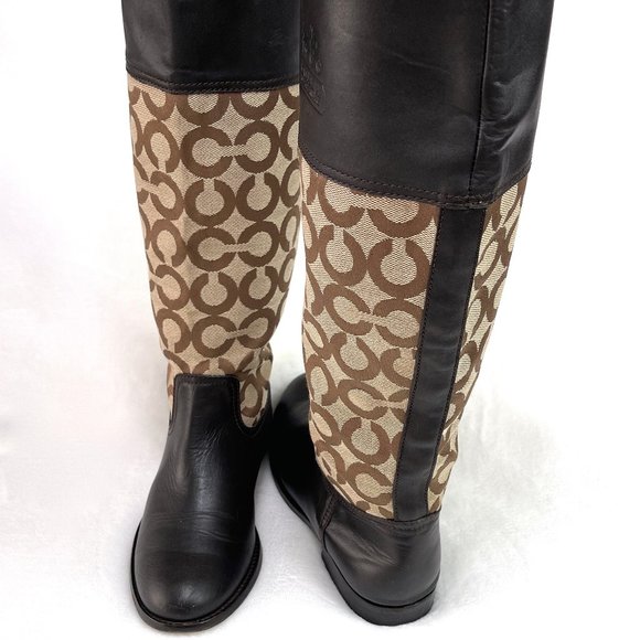 Coach Chrissi Monogram beige brown riding boots - Picture 3 of 9
